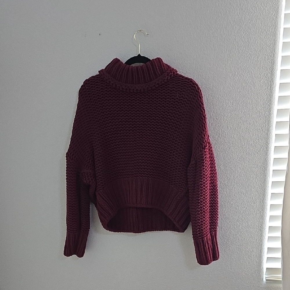 Free People Deep Red Cowl Neck Sweater